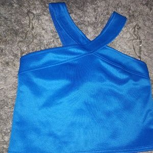 Velvety feel Blue Cross Front Crop Top